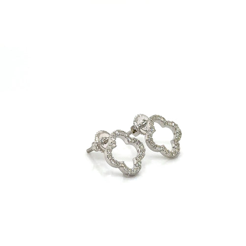14k Gold 0,26Ct  Diamond Earrings, Real Diamond Earrings,Clover image 1