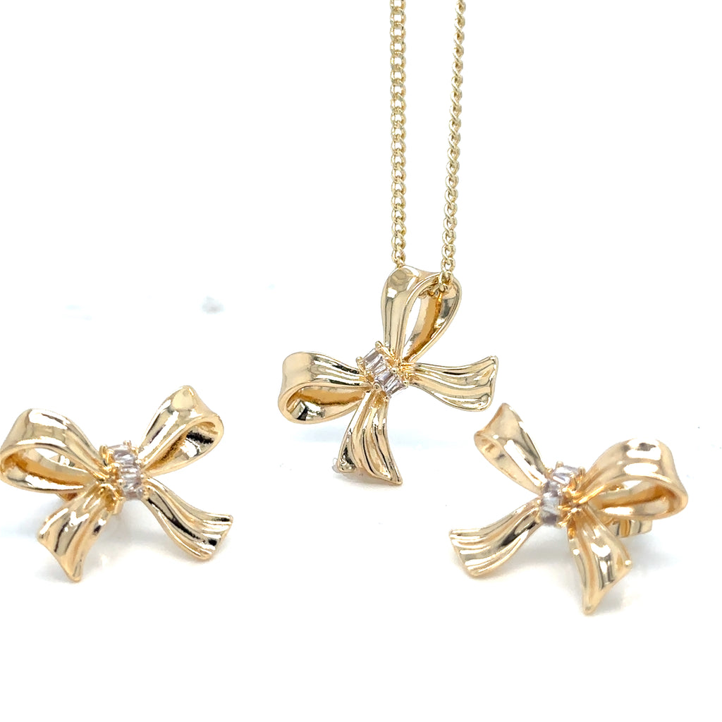 Delicate Gold-Plated Bow Necklace & Earring Set image 0
