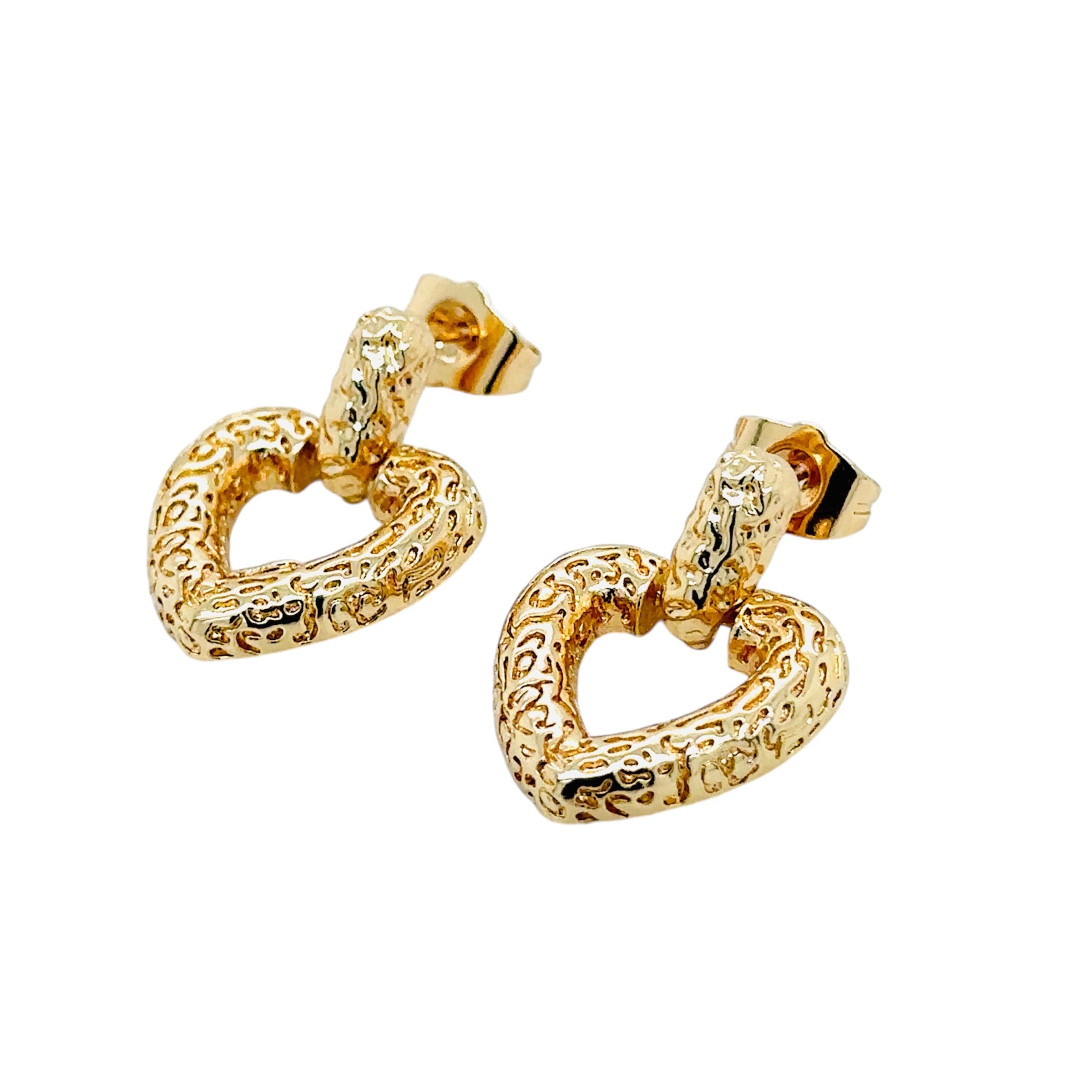 Gold-Plated Textured Heart Earrings image 0