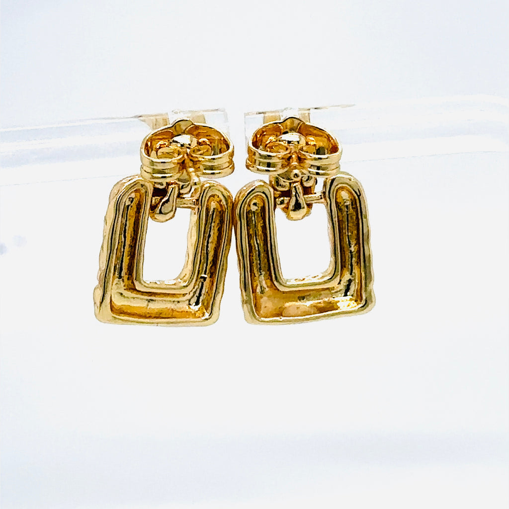 Gold-Plated Textured Square Drop Earrings image 4