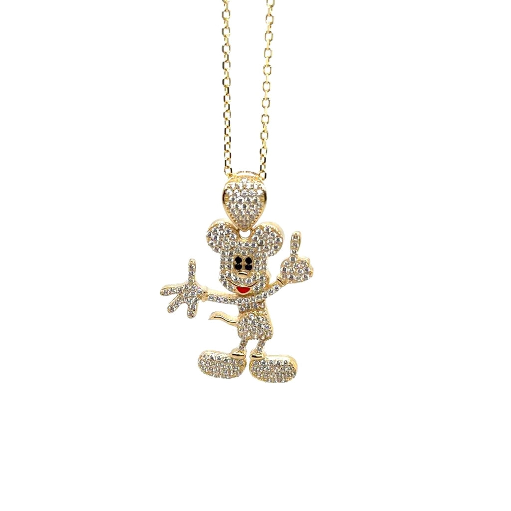 Mickey Mouse Pendant in 14K Real Gold with cubic Zirconia, Cartoon Pendant image 1