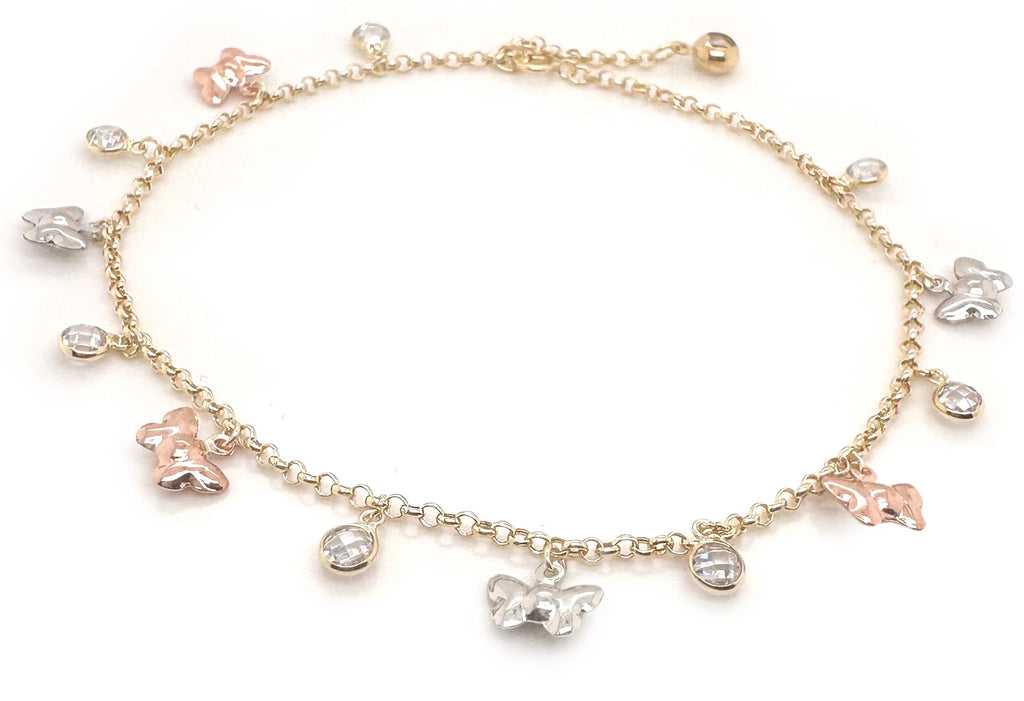 14K Real Gold Women’s Anklet with Butterfly Charm image 0