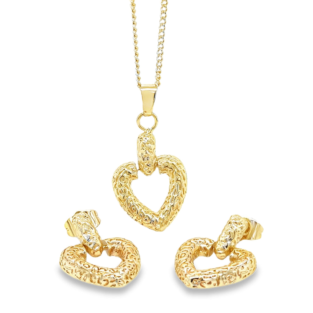 Elegant Gold-Plated Jewelry Set, Heart Pendant with Earring Set image 0